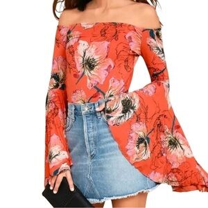 Free People Floral Off-Shoulder Blouse - Coral